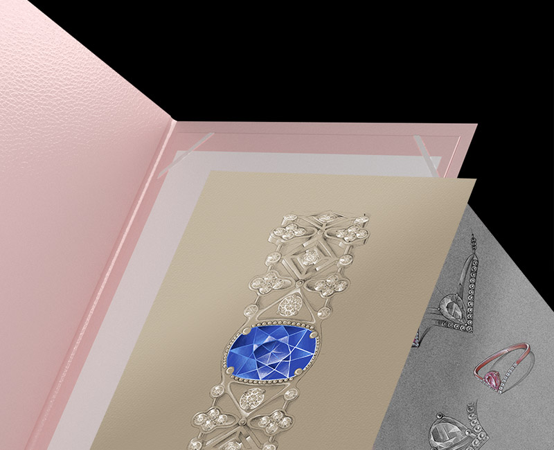 Nos designers créent vos collections propres avec un savoir-faire unique en Haute Joaillerie.