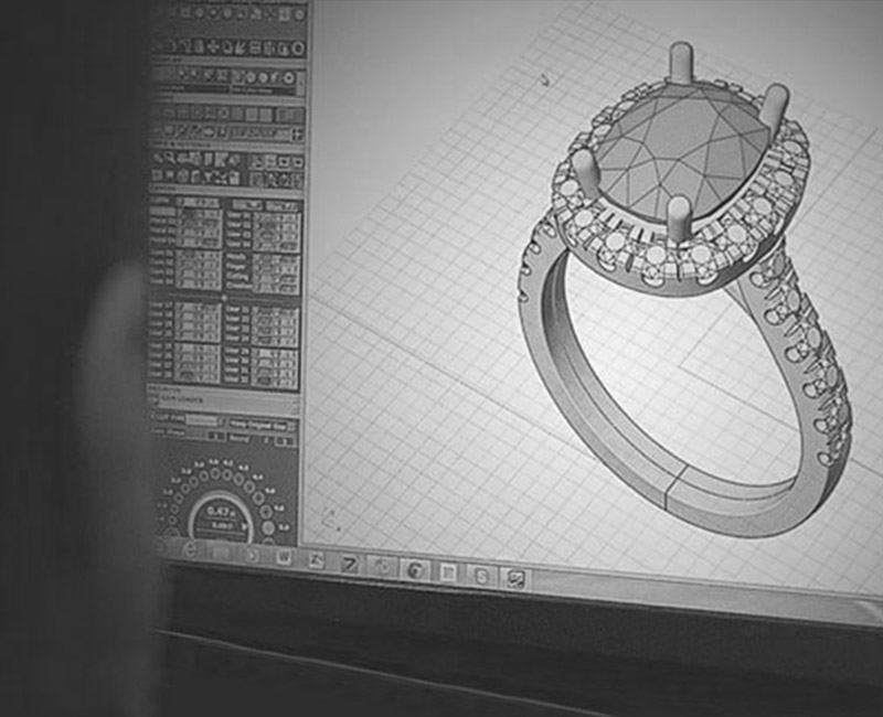 Modélisation 3D et conception CAO pour la production de bijoux sur mesure.